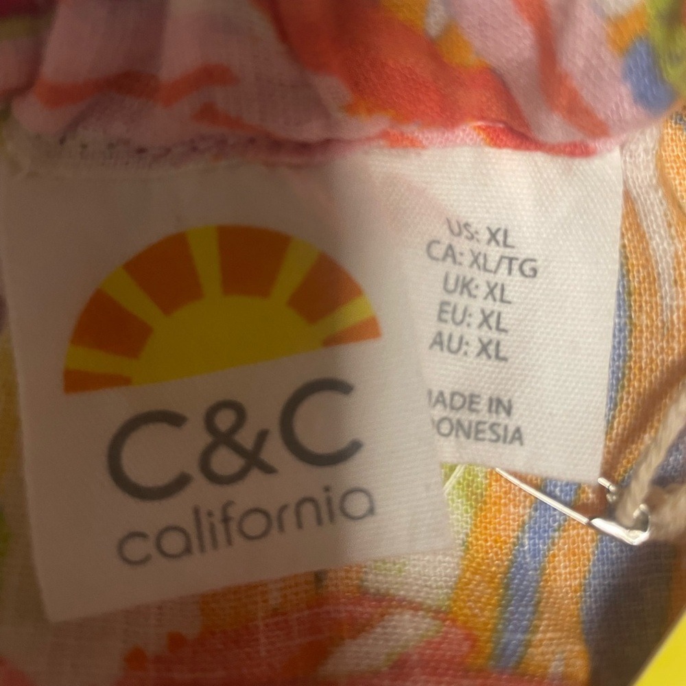 C & C California Linen Sleeveless Halter Print Tropical Dress Women's XL - Picture 6 of 13